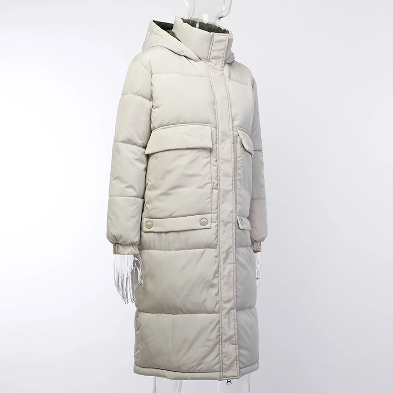Женское пальто WannaThis, толстая, теплая, модная, зимняя, с хлопковой подкладкой, длинная, на молнии, с капюшоном, с карманами, женская, повседневная, однотонная