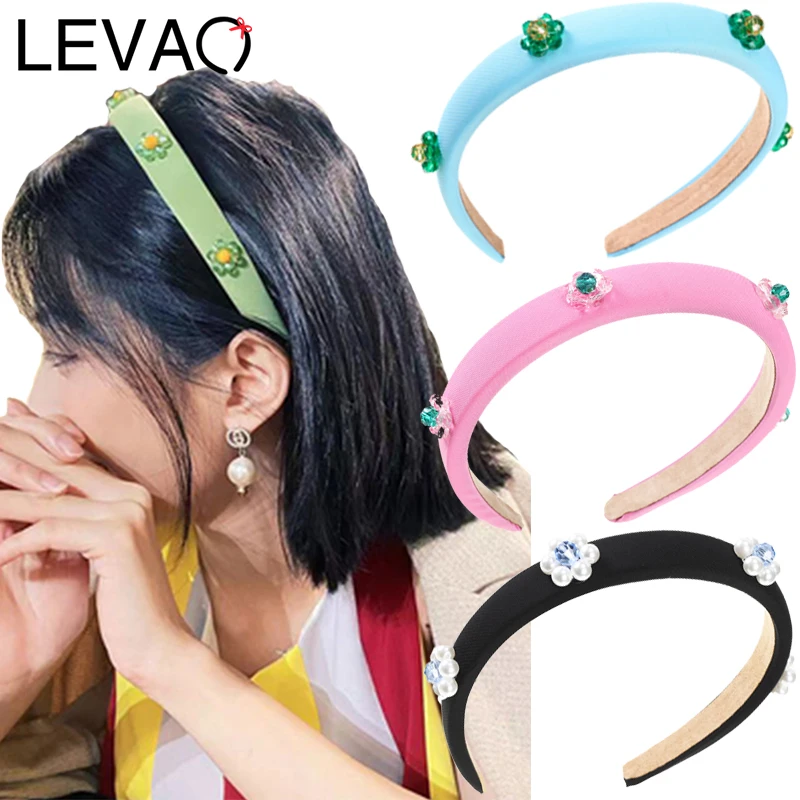 

Ободок для волос LEVAO, однотонный, блестящий, стразы, тюрбан