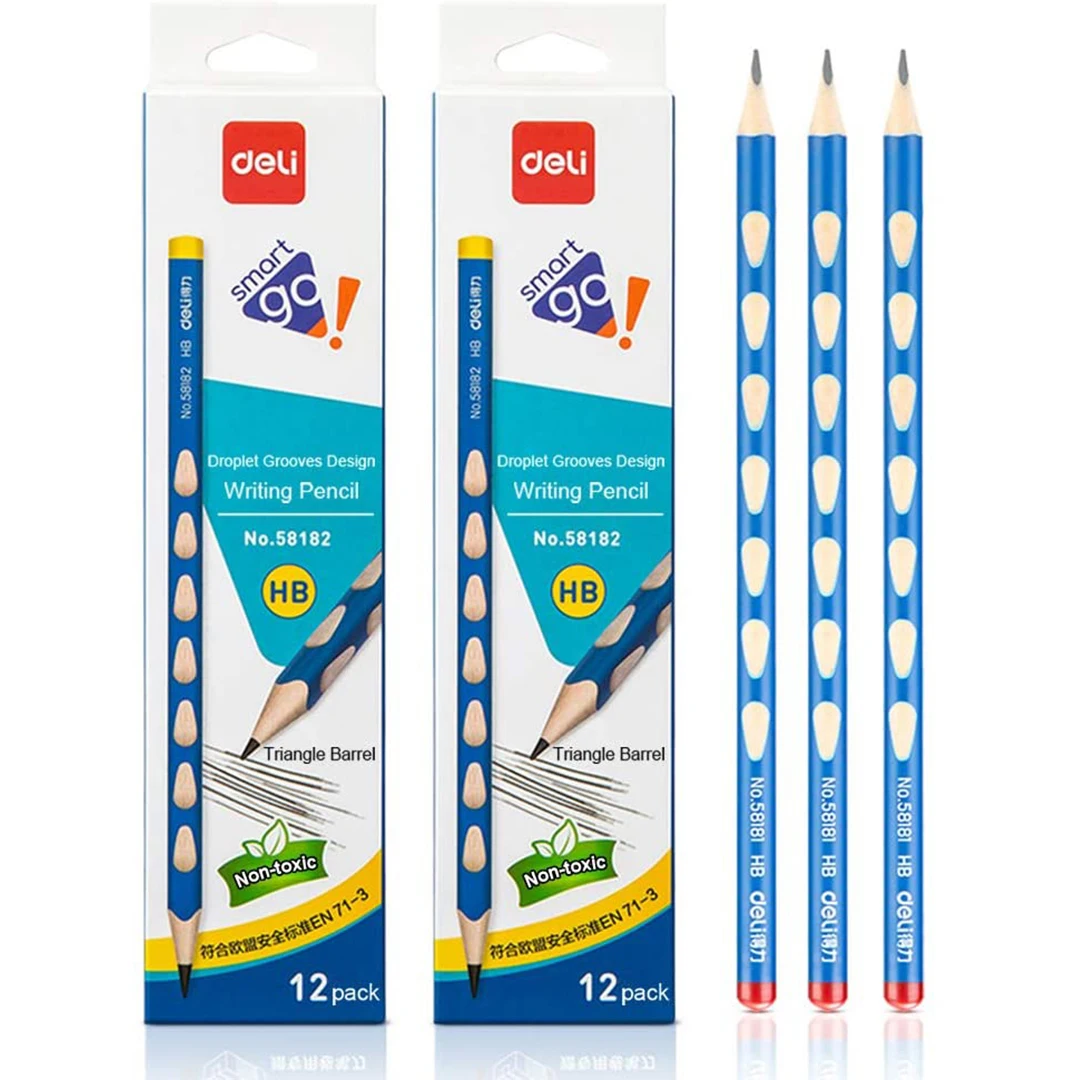 

HB Wood Pencils Corrects Handwriting Posture Pack of 24 Wood Pencils with Most Comfortable Grip Graphite Pencils Smooth Writing