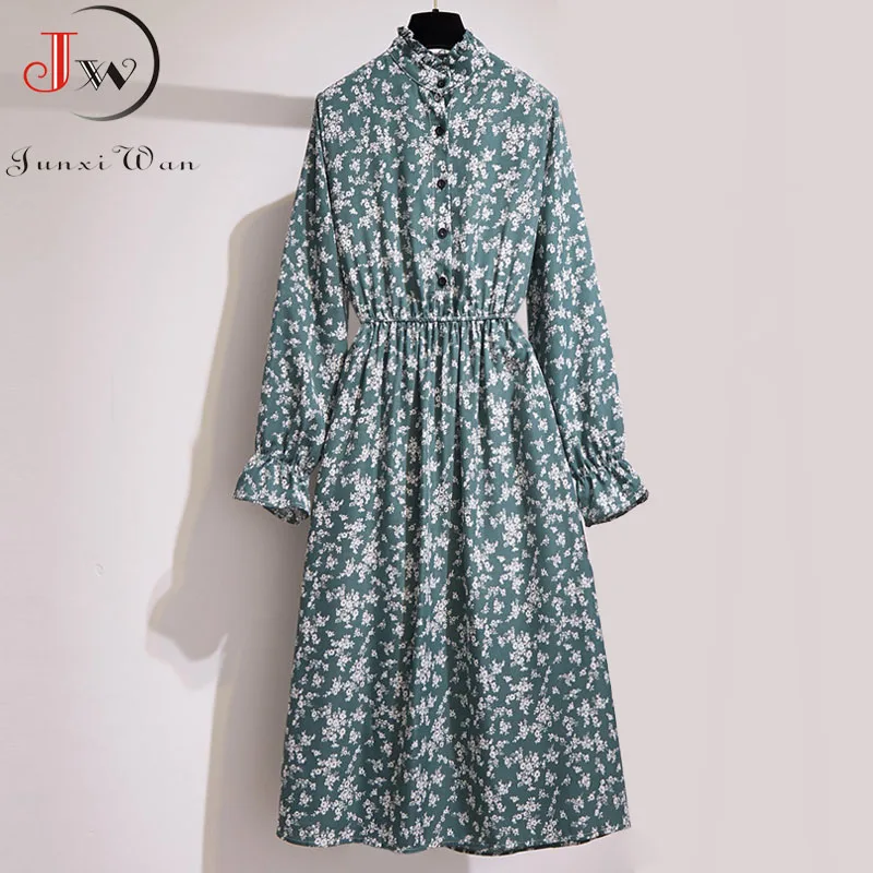 Винтажное зимнее платье с цветочным принтом для женщин Большие размеры Осеннее