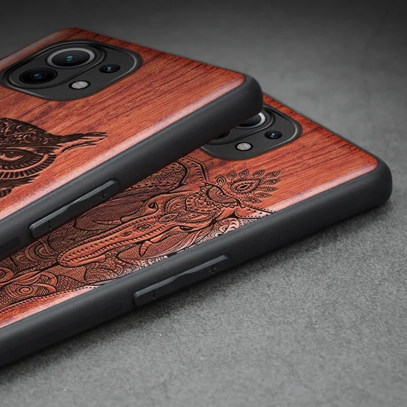 

Carveit For Xiaomi Mi 11 Lite Ultra Pro Wood Cases Original Wooden Cover Carved Thin Shell Luxury Soft-Edge Accessory Phone Hull
