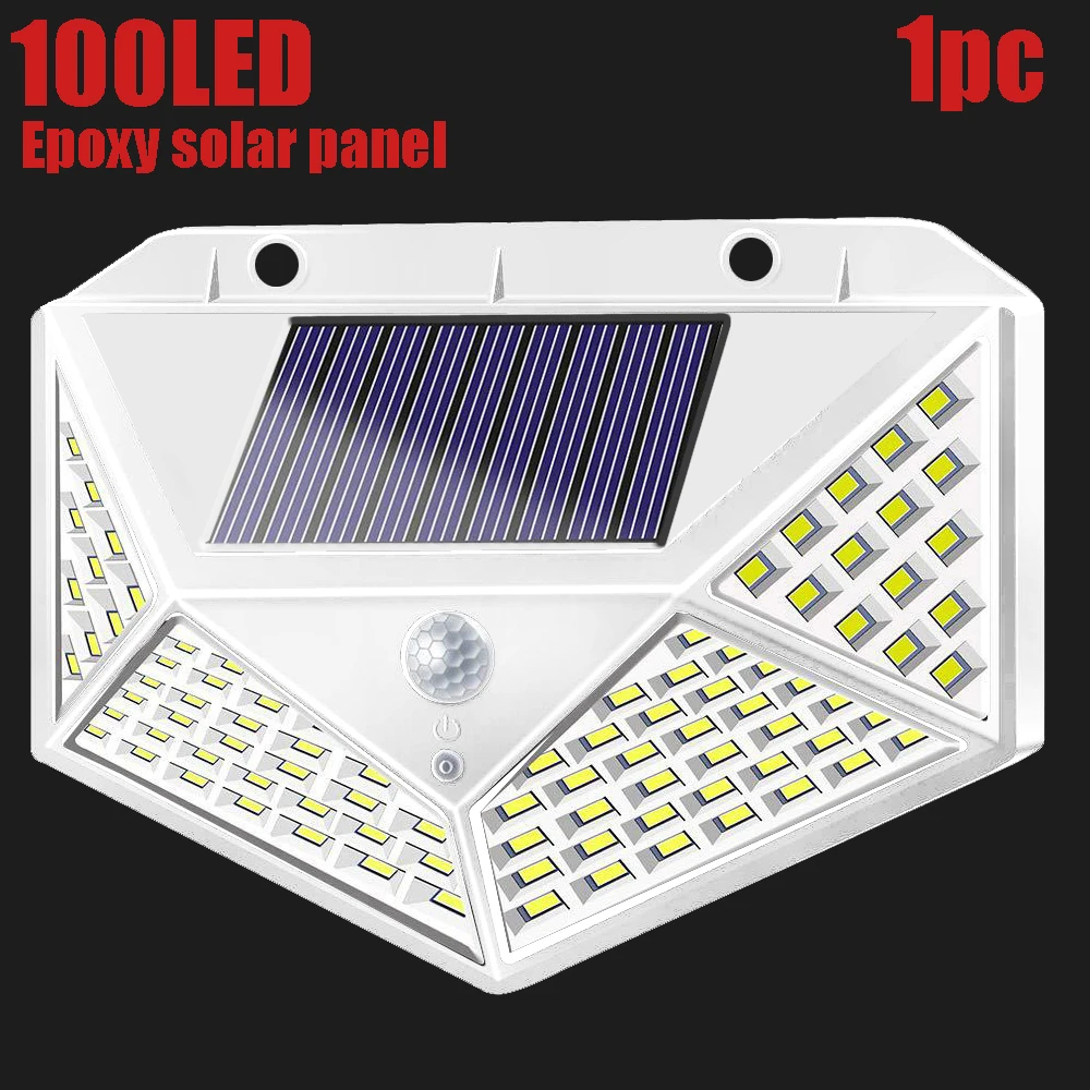 Epoxy white100LED A2 solar lamp lantern 100/114 LED light 4-side 2400mA PIR motion sener Garden outdoor Patio Yard Wall Driveway Fence - Испускаемый цвет: Epoxy white100LED