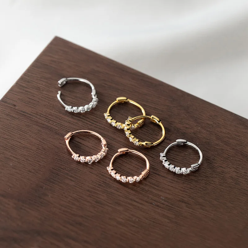 

18K Gold 8mm 10mm 12mm Real. 925 Sterling Silver jewelry Piercing Prong CZ Round Circle Ear-bone hoop huggie Earrings C-G9711