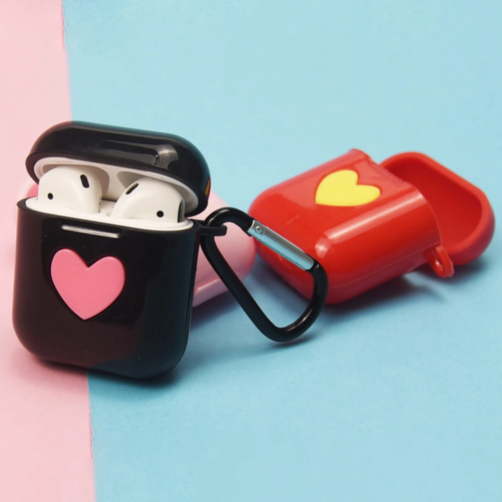 

Earphone Case For Airpods 1 2 Shockproof Hard Cover For AirPods 1 2 Pink Love Heart Pattern Protector Case Accessories