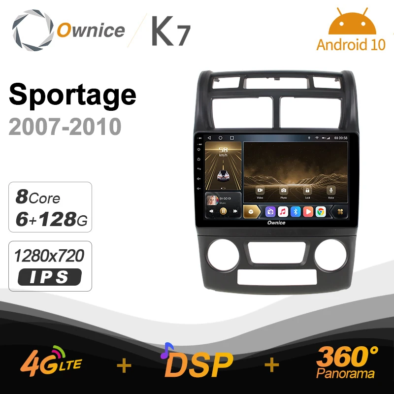 

Автомагнитола K7 Ownice, 2 Din, Android 10,0, для Kia Sportage 2007-2010, с 8-ядерным процессором A75 * 2 + A55 * 6, Поддержка внешнего микрофона