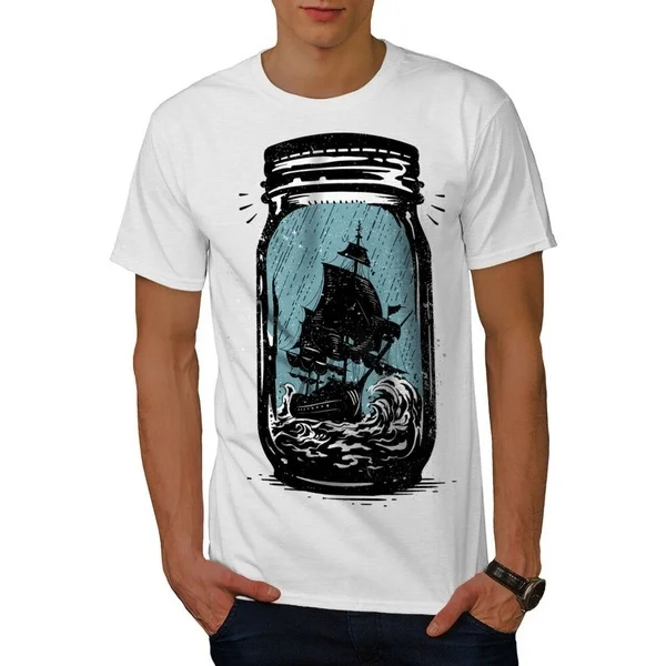 

Pirate Ship Jam Jar Mens T-shirt, Glass Graphic Design Printed Tee