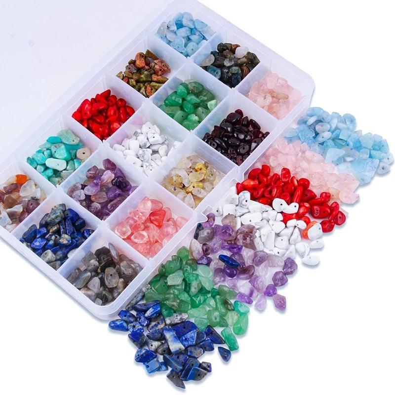 15 Grid Stone Beads Natural Gemstone Beads Irregular Chips Stones Crushed Chunked for Jewelry Making Decor DIY Crafts