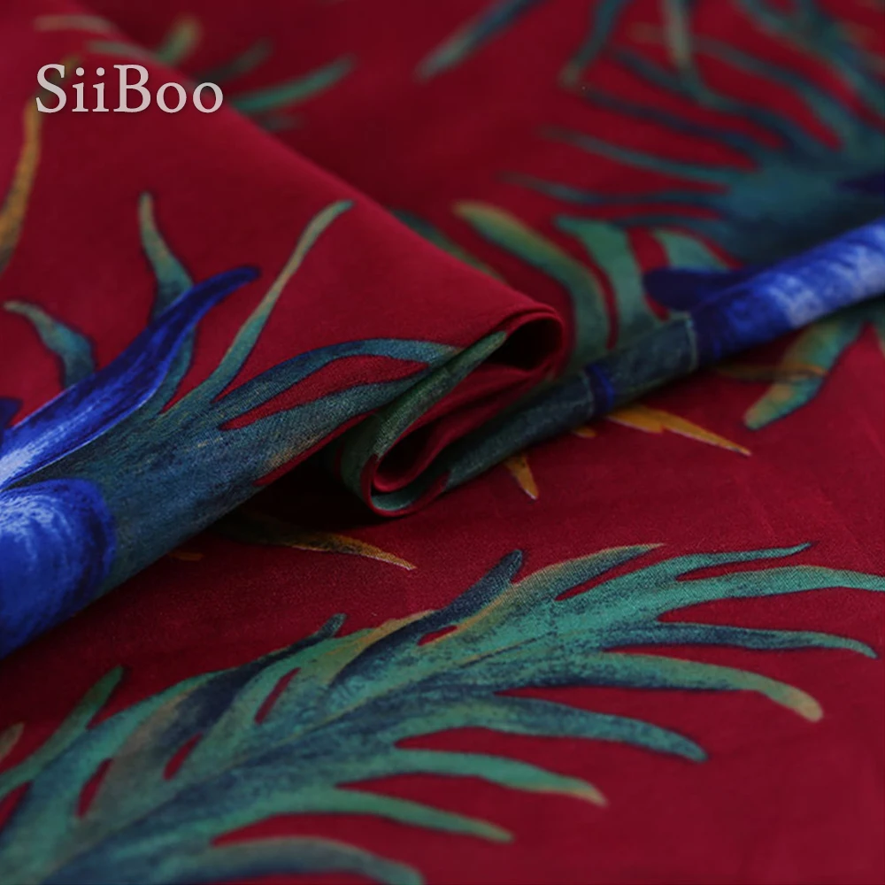 Пасторальная зеленая синяя ткань с принтом растений красная хлопковая шелковая