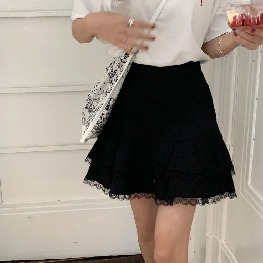 

Женские юбки, Корейская облегающая кружевная Нежная короткая юбка с высокой талией