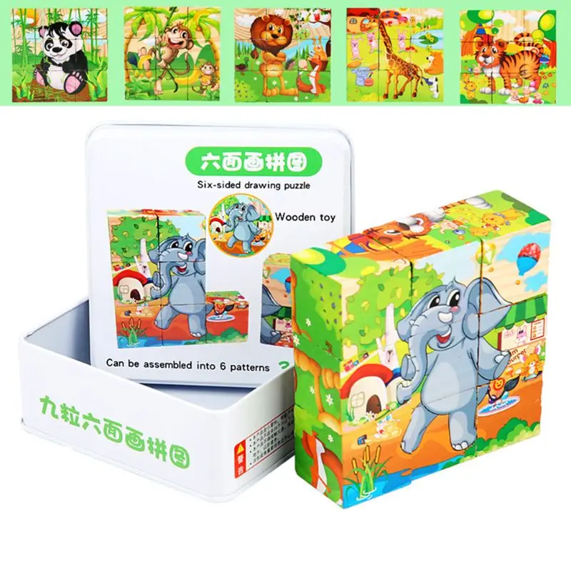 

Six-sided Drawing Puzzle Wooden Toy Stereoscopic Building Block Children Early Education Game Toy Kids Christmas Gift DXAD