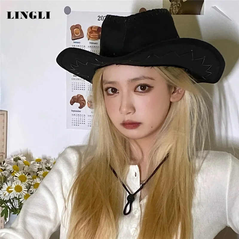 

Западная ковбойская шляпа зонтик для путешествий на открытом воздухе для досуга шляпа женские шапки из искусственной замши унисекс модные аксессуары Cowgirl разных цветов