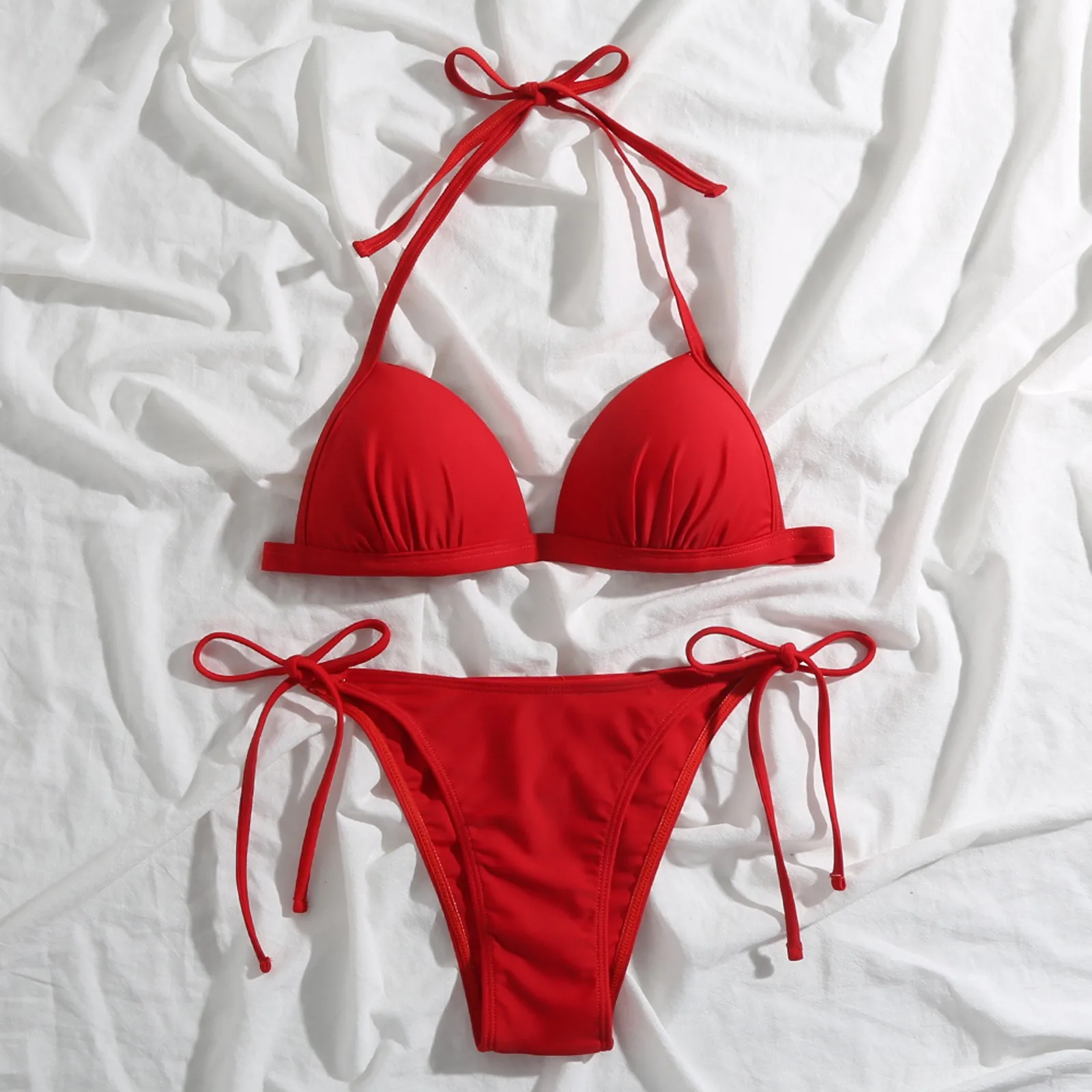 

Women's Fashion Bikini Sexy Swimwear Bandage Push Up Padded Swimsuit Women Bathing Suit Halter Beachwear Monocini Pure Color