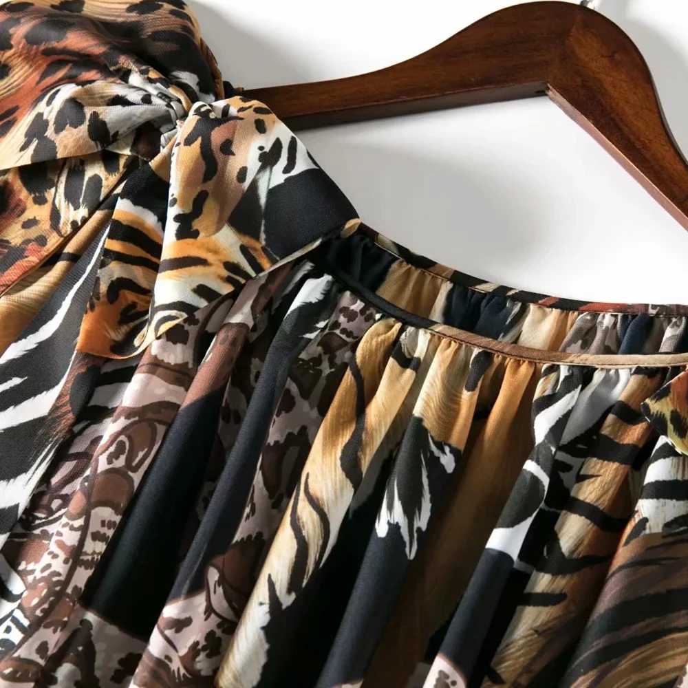 

Spring summer Fashion Designer Loose Maxi Dress Women's tassels Sleeve Animal Leopard Print Vintage Party Long Dress