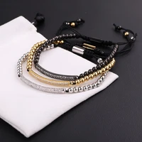 jaravvi high quality men wome bracelet cz pave tube stainless steel beads macrame friendship bracelet men jewelry gift