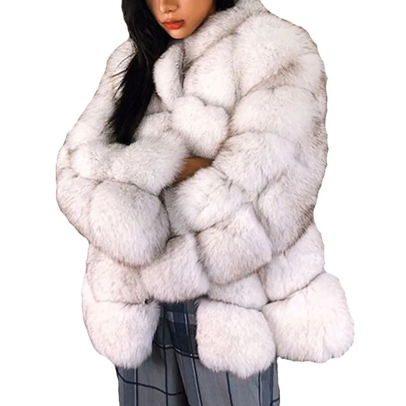 

Женская зимняя куртка из искусственного лисьего меха, пушистая утепленная свободная элегантная офисная куртка с длинным рукавом, T701, 2021