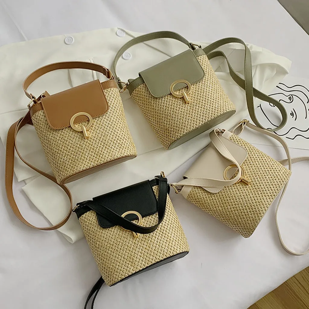 

Summer Crossbody Bags Small Straw Bucket Bags For Women 2020 New Fashion Messenger Shoulder Bag Travel Handbag Bolsos Para Mujer