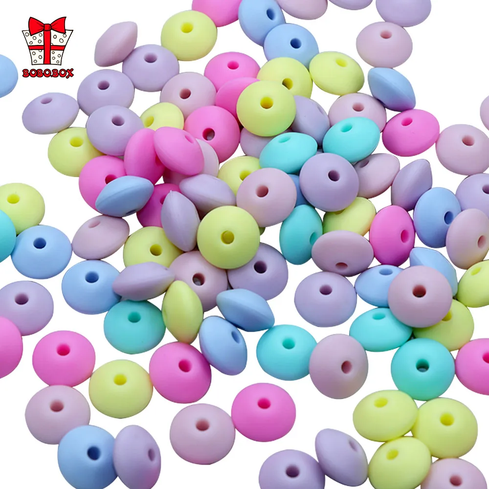 

BOBO.BOX 12mm 100pcs Silicone Lentil Round Beads Teething Baby Teether Chew BPA Free DIY Pacifier Chain Food Grade Silicone Bead