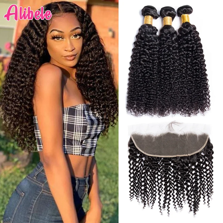Alibele бразильские Курчавые Кудрявые пряди с фронтальными искусственными волосами