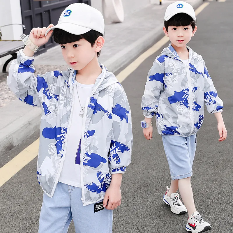 

Spring Summer Thin Boy Coats Long Sleeve Hooded Zipper Jacket Children Girls Jackets