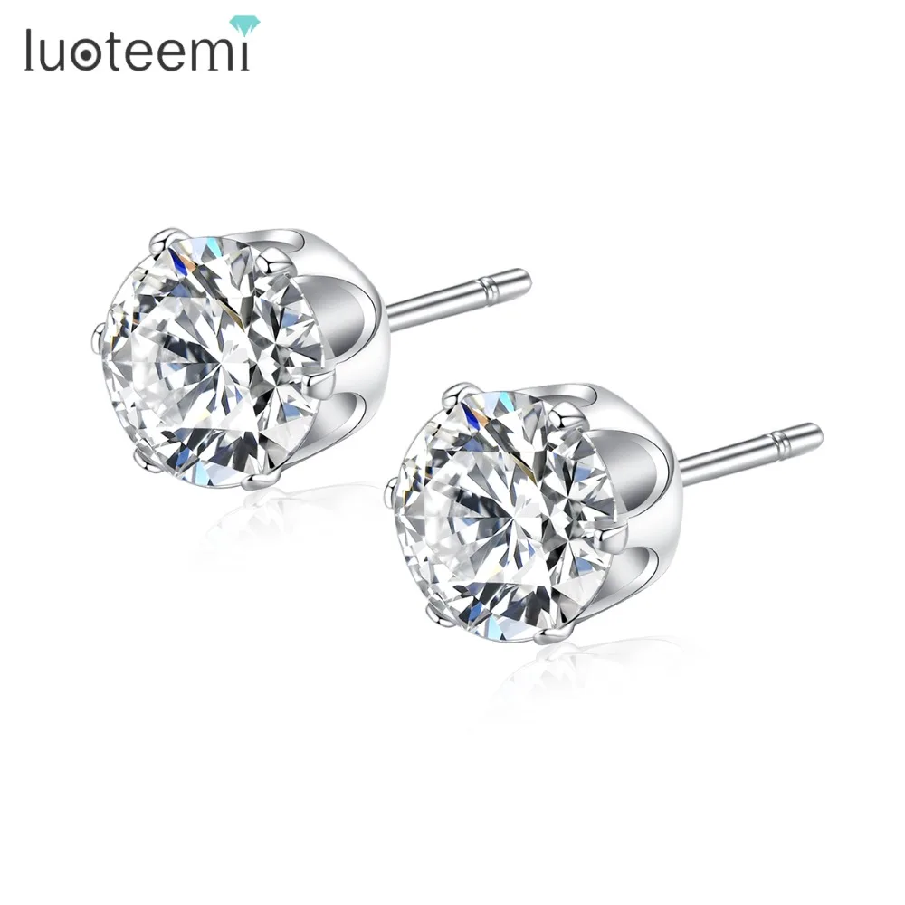 LUOTEEMI модные серьги-гвоздики для свадьбы 6 мм Круглый Блестящий CZ Модные женские
