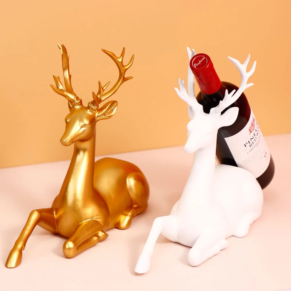 

Red Wine Rack Ornament Creative Lucky Deer Figurines Resin Handicrafts Sculpture Home Living Room Decoration Wine Holder Crafts