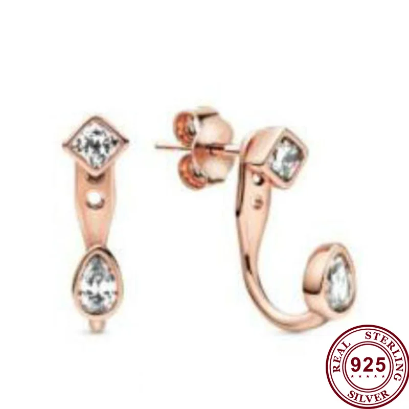 

100% 925 серьги Silver Pan Earrings Rose Gold Fashion Square Romantic Pan Earrings For Women Wedding Gift Fashion Jewelry