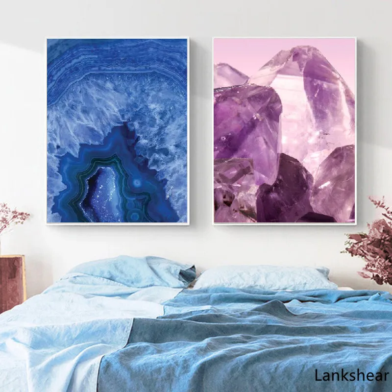Настенные постеры Geode с рисунком агата минеральные фотографии на холсте голубым