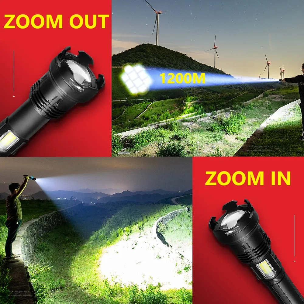 new upgrade xhp160 powerful led flashlight torch rechargeable tactical flashlights 18650 xhp50 2 usb high power zoom flash light free global shipping