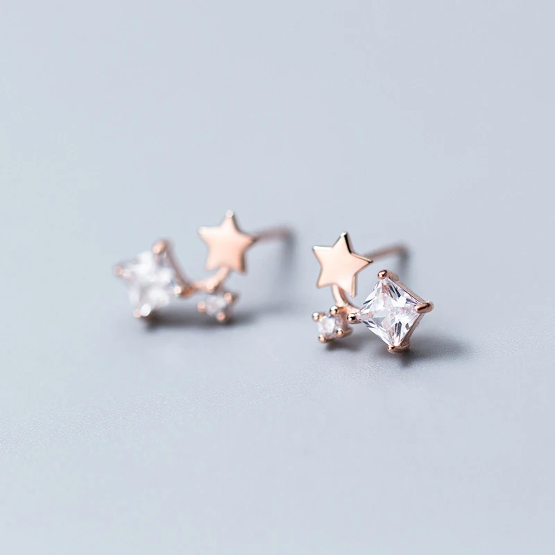 Rose Trusta 925 Твердое Серебряные ювелирные изделия Мода Крошечный 8 мм X 10 мм Star CZ серьги-гвоздики подарок для девочек Дети Леди DS857 - Окраска металла: Rose