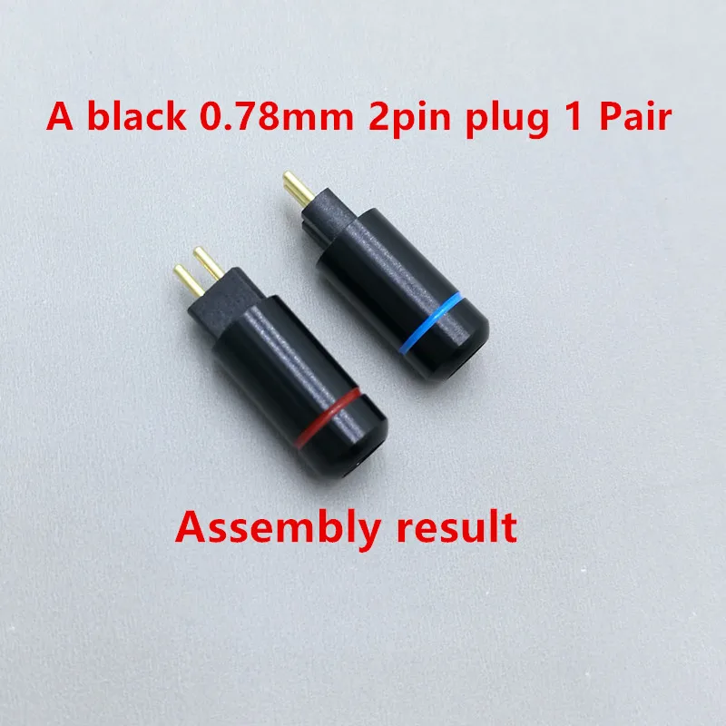 A black 2pin 1 Pair 2 шт на заказ универсальный контактный разъем mmcx штекер, A2DC штекер, 0,78 мм 2pin Чистая медь позолоченный встроенный - Цвет: A black 2pin 1 Pair
