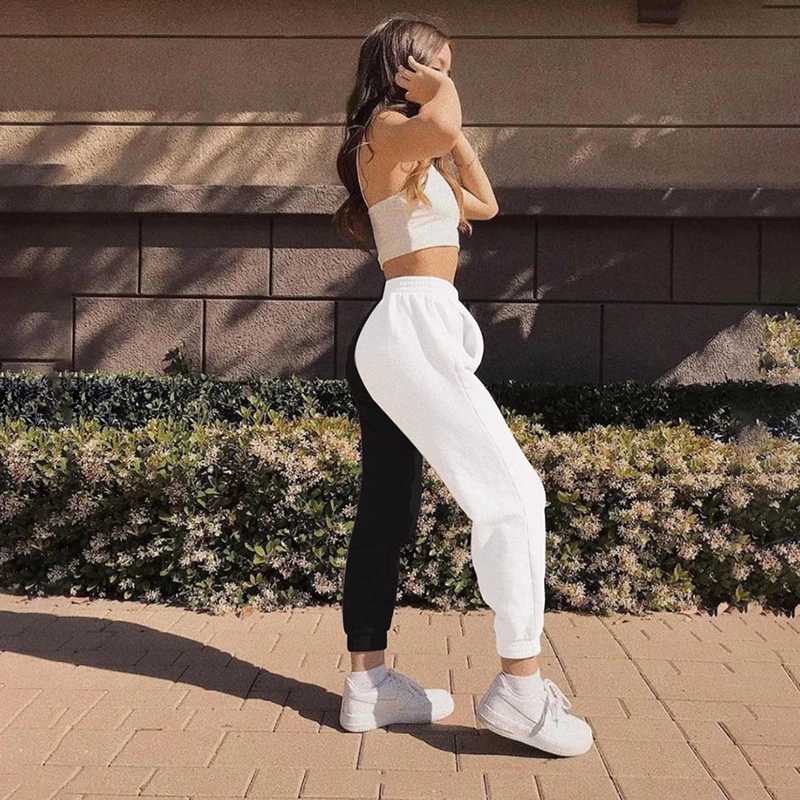 Зимние брюки черные джоггеры с высокой талией для женских повседневных