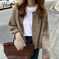 yitimoky cardigan women sweater solid korean outwears single breasted knitted spring autumn 2021 clothes long sleeve fashion top