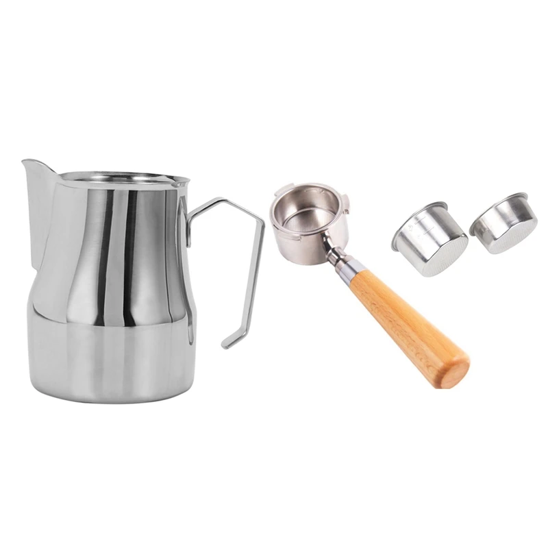 

550Ml Milk Frothing Pitcher Jug Espresso Coffee Mugs with 3PCS Coffee Bottomless Portafilter for Delonghi Filter 51MM