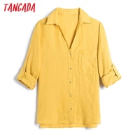 tangada 2021 women basic solid cotton blouse long sleeve chic female office lady shirt blusas femininas 6h5
