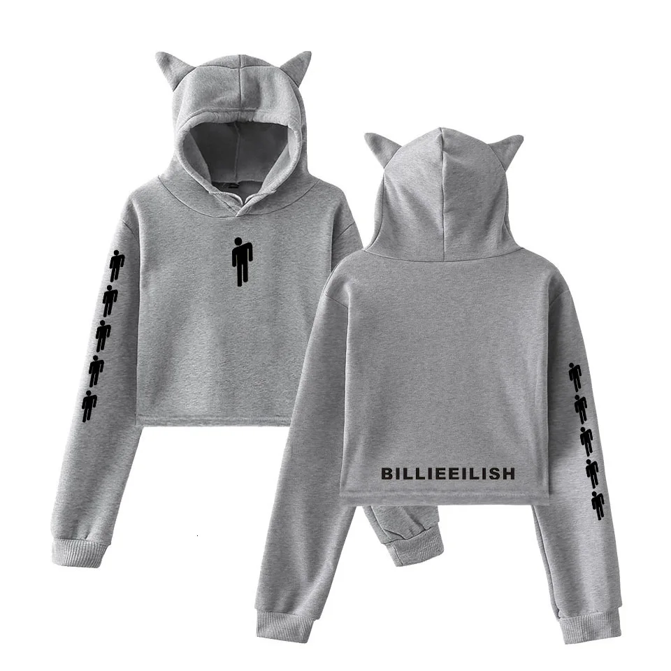 Billie Eilish Женская толстовка с капюшоном толстовки Kpop Kawaii корейский негабаритный Harajuku Хип Хоп Толстовка укороченный