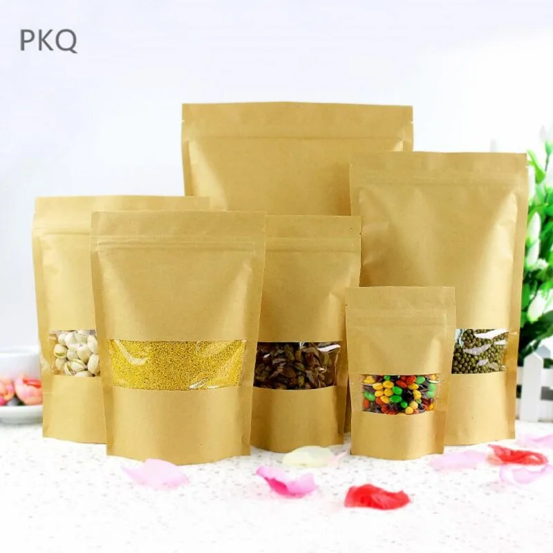 50 шт крафт-бумажные пакеты с замком на молнии окошком стоьте вверх закрывающиеся