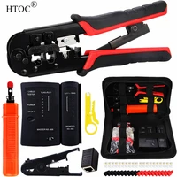 htoc rj45 crimper tool kit cat5 cat6 crimping tool network cable tester rj45 connectors wire stripper punch down impact tool