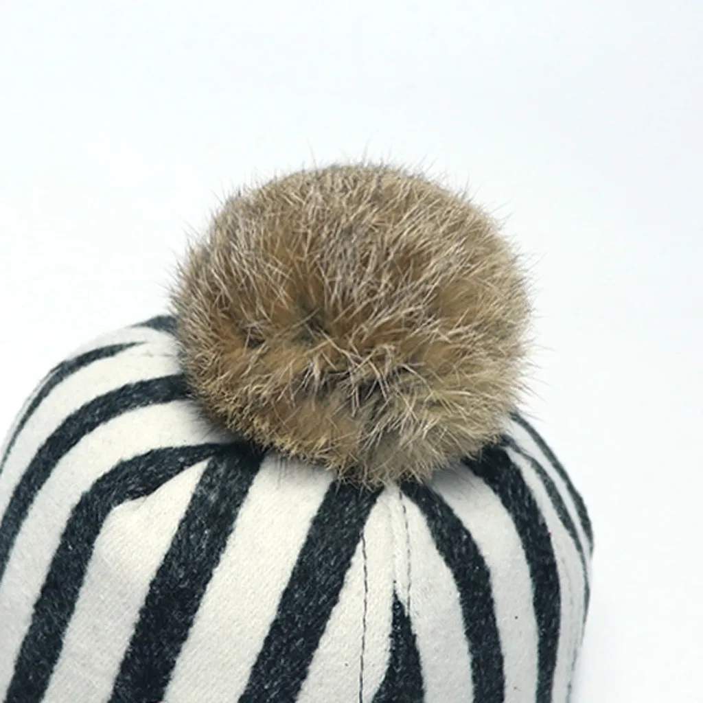 Fashion Children Woollen Cloth Stripe Little Bear Hair Ball Baseball Cap Hat new born photography baby boy clothes gorro | Детская