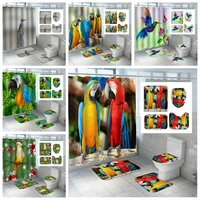 4pc bathroom shower curtain set colorful parrot print waterproof shower curtain with non slip rug toilet lid cover bath mat