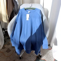 2021 new korean loose large size medium long slit round collar cotton womens hoodie pullover winter matching bottom shirt
