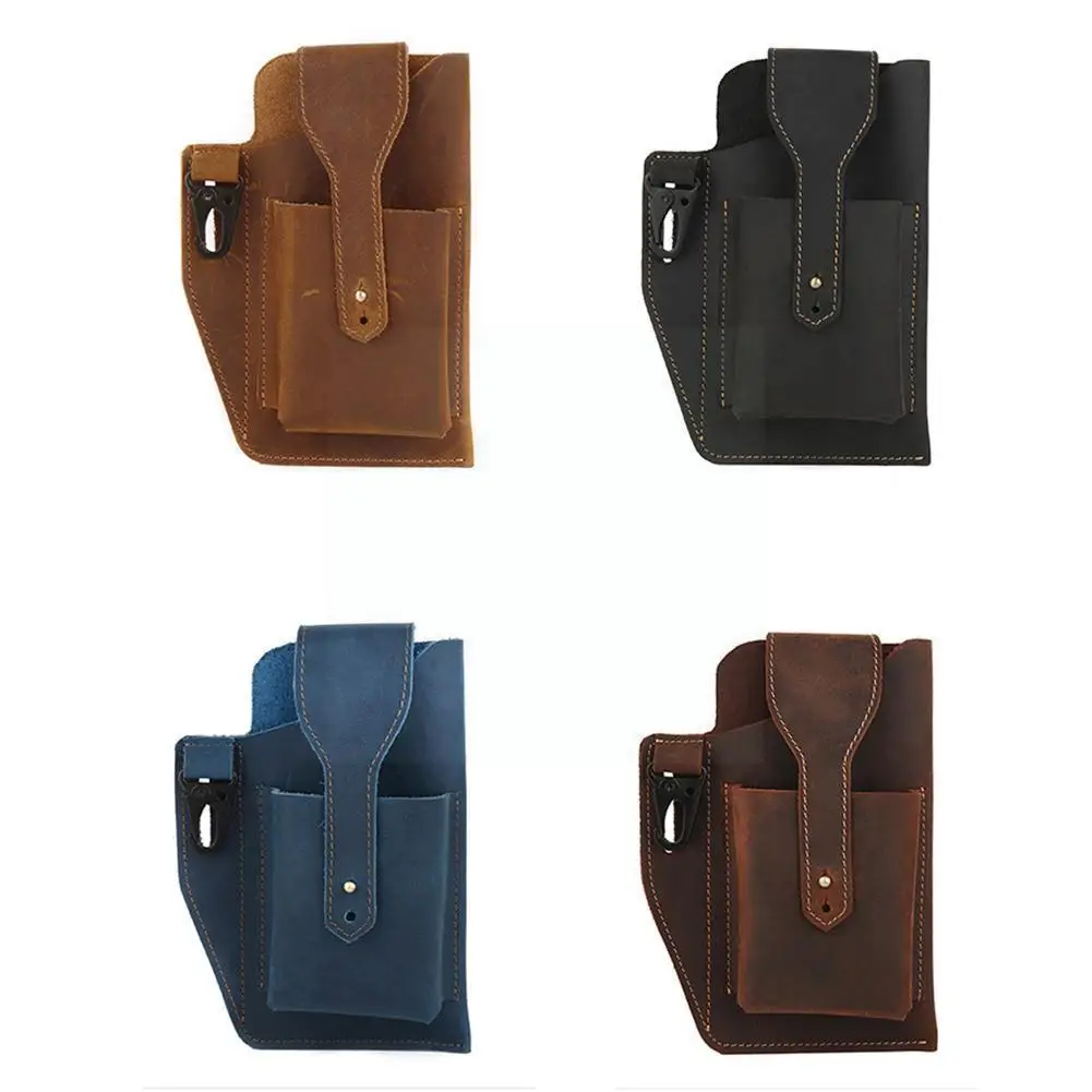 

Multifunction EDC Leather Waist Bag For Men Flashlight Bag Tactical Tool Pen Pouch Outdoor Portable Cell Storage Sport Key R7U0