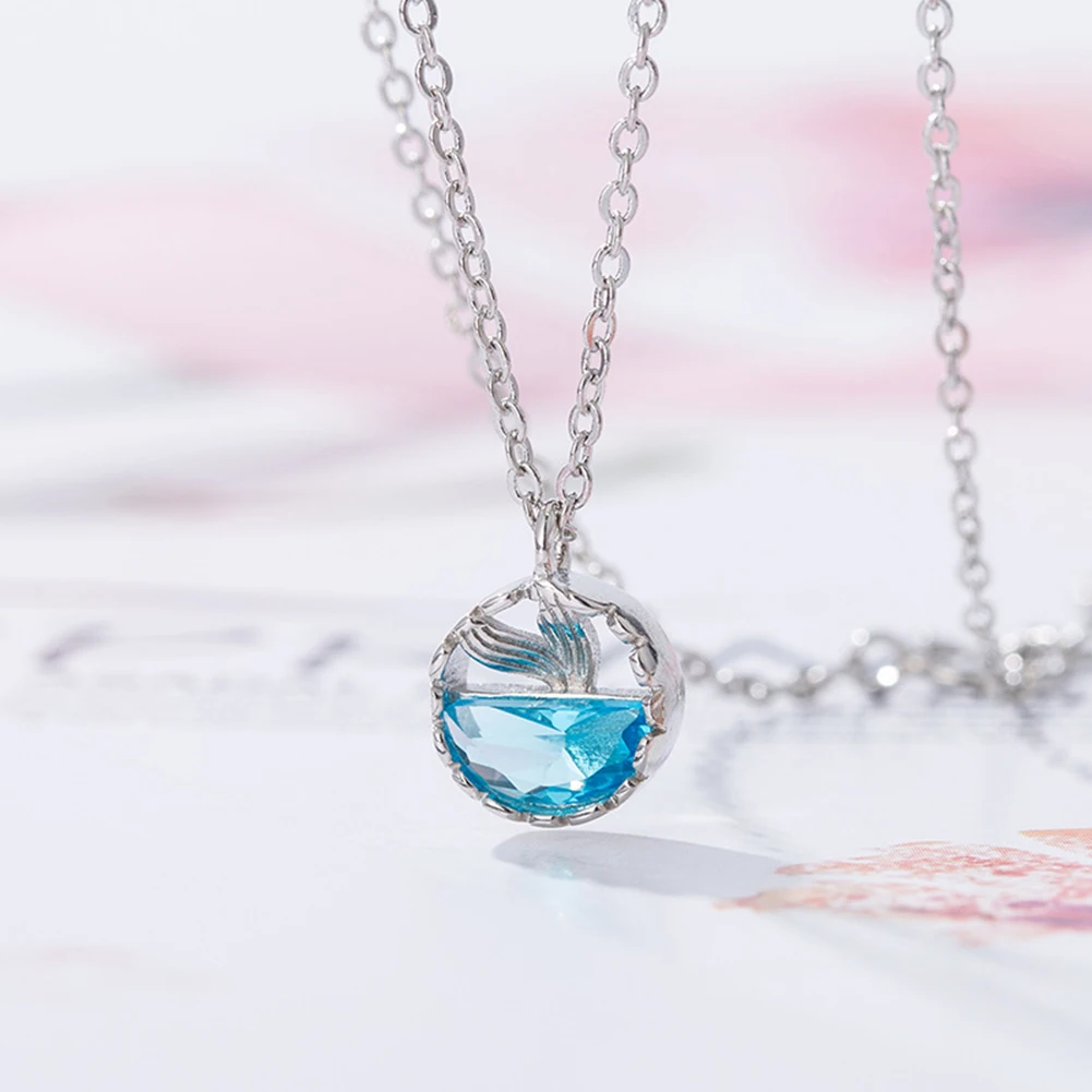 Женский Искусственный кристалл полые подвеска рыбий хвост ключица цепь ожерелье