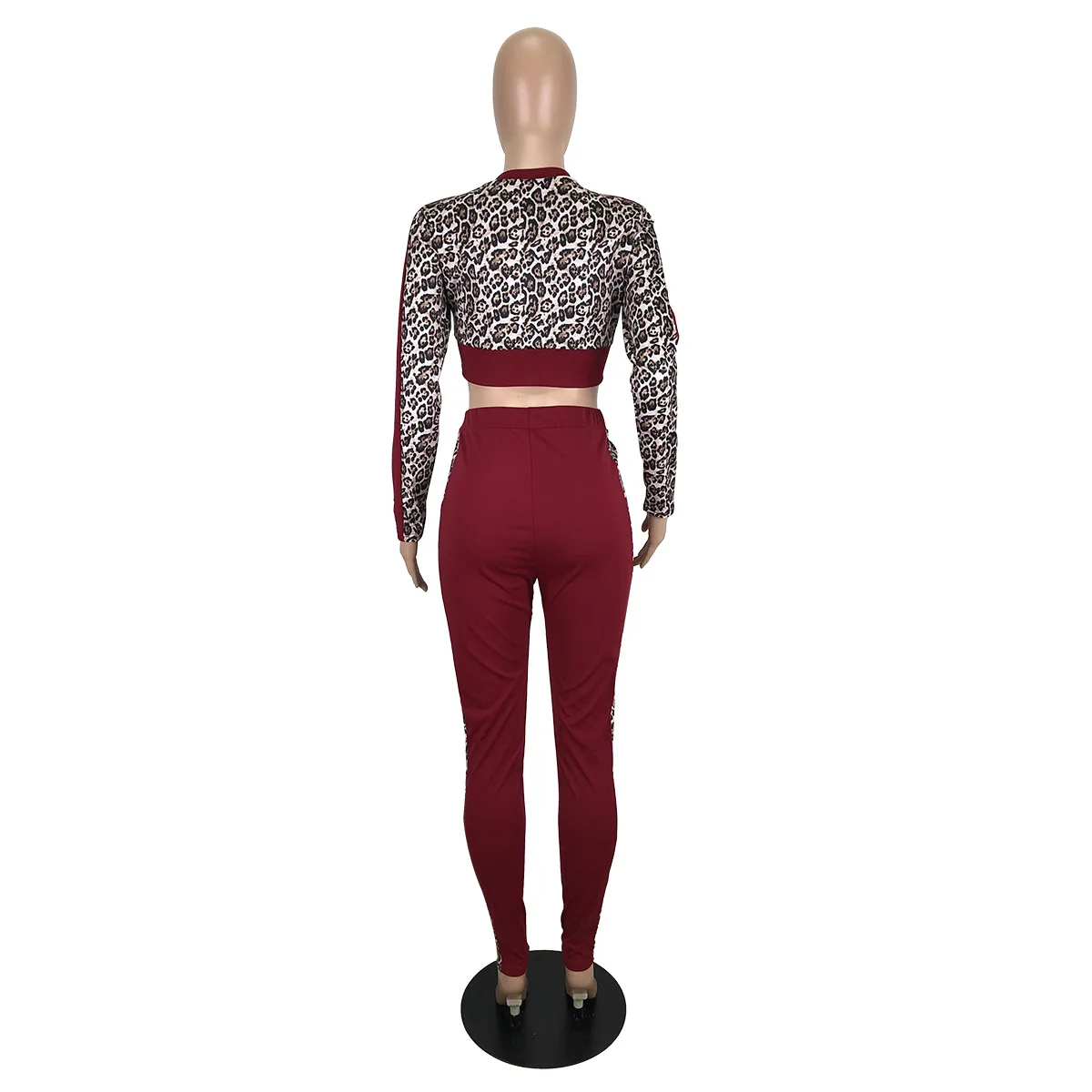 

2 Piece Set Women Long Sleeve Leopard Print Crop Top and Stretch Leggings Pants Sets Patchwork Tracksuit Wholesale Dropshipping