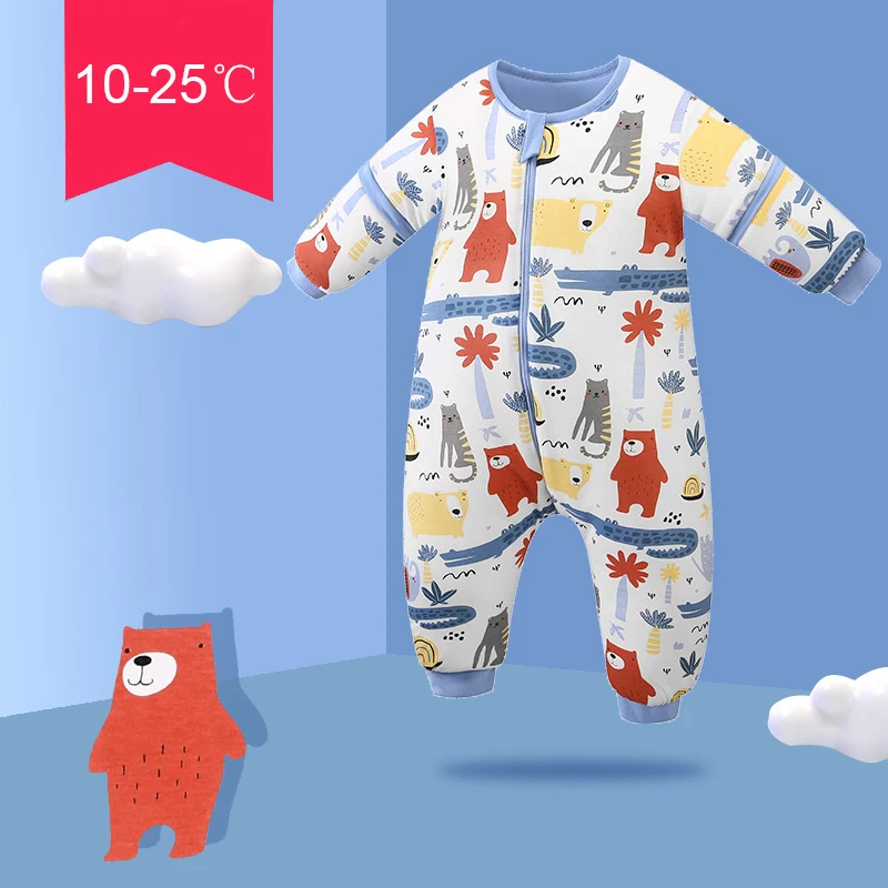 Winter Baby Sleeping Bag 6M-5T Kids Cotton Cartoon Pajamas Detachable Sleeve Sleepsack Toddler Boys Girl Split Leg Sleepwear