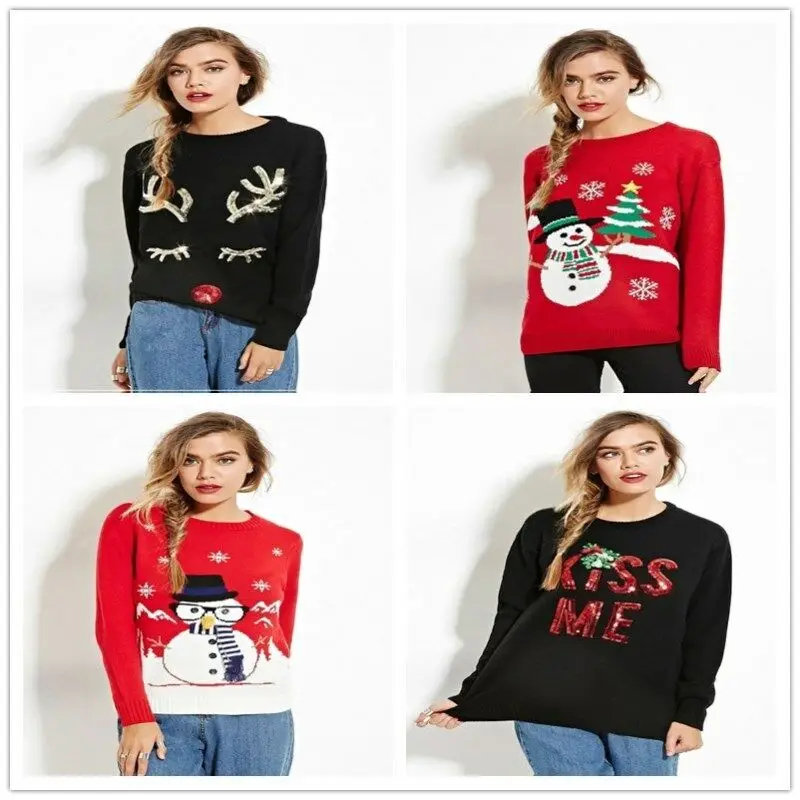 

Goowrom 2019 New Women Winter Warm Christmas Jumper Sweater Snowflake Knitted Pullover Tops 3D Print Sweatshirt