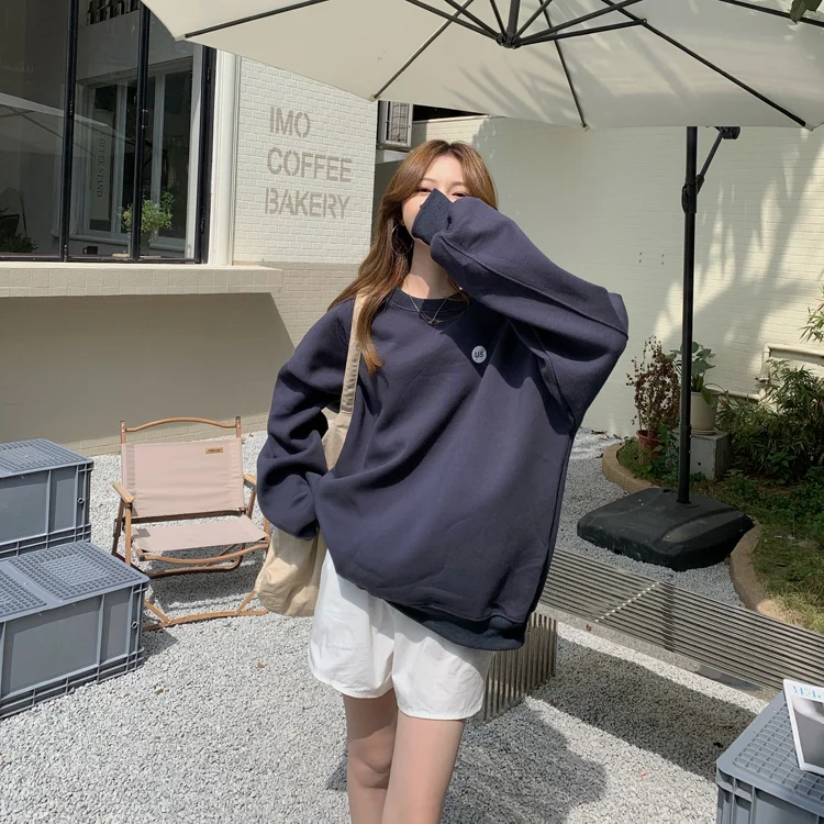 

Fleece-lined Thickened Autumn Sweater Round Neck Loose Simple
