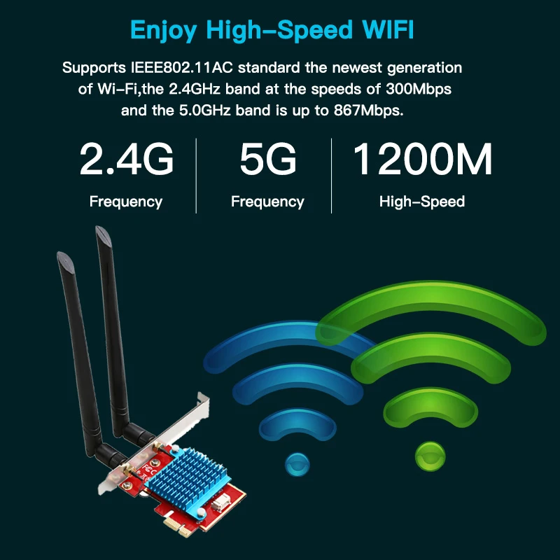 1200 Мбит/с беспроводной PCI-e адаптер 802.11ac Bluetooth 4 0 с Intel Wifi карта 2 4G/5 ГГц Настольный PCI
