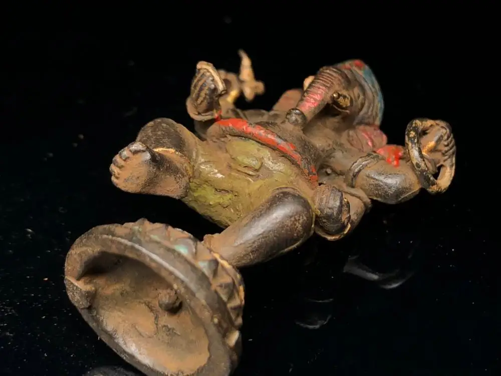 

wedding decoration Tibetan temple bronze hand-beating, chiseled, painted color elephant trunk statue of wealth Elephant God