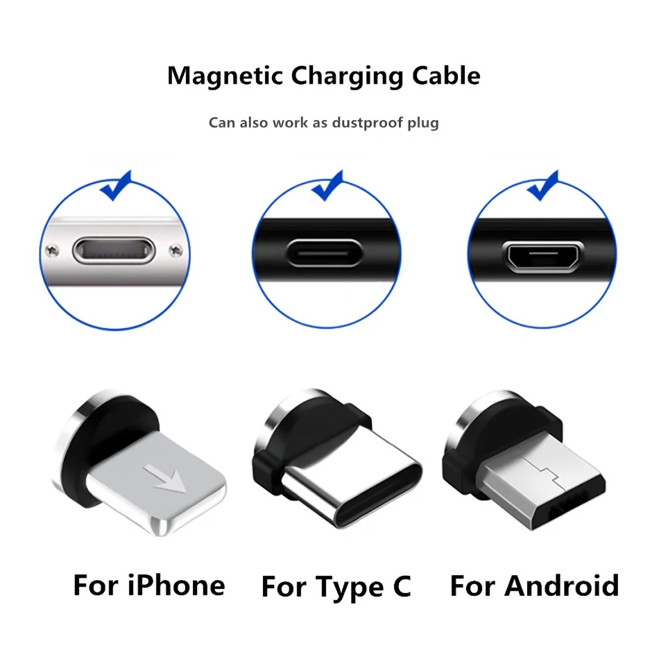 Круглый Магнитный кабель штекер 8 Pin type C Micro USB C вилки Быстрая зарядка Телефон Магнит зарядное устройство разъем для iPhone(только Магнитная застёжка