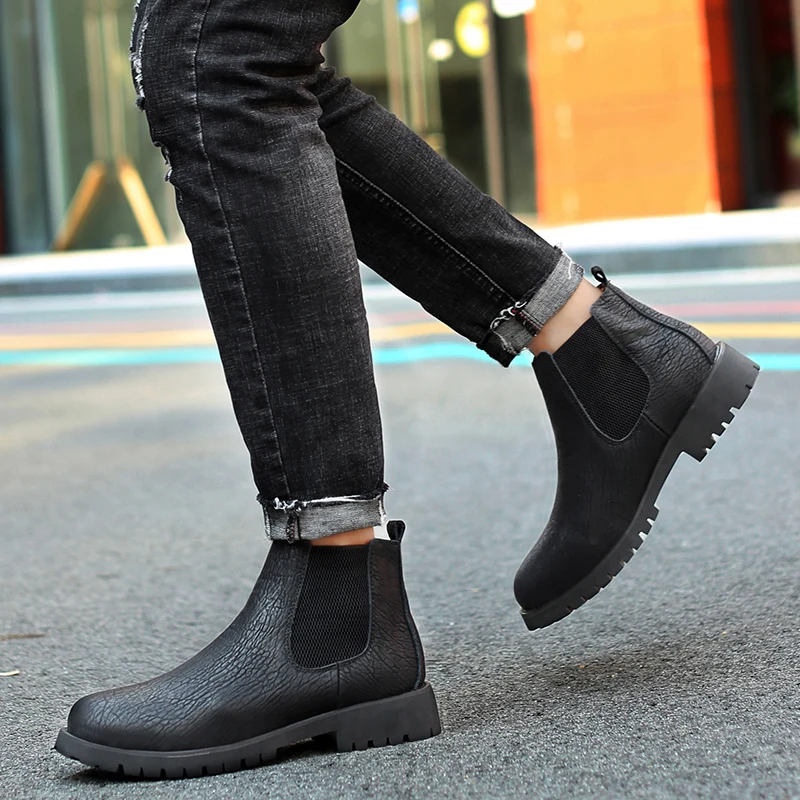 Men's Chelsea Boots Leather Casual Shoes Fashion Rubber Sole Non-slip Comfort Business Footwear Winter Quilted for Men | Обувь